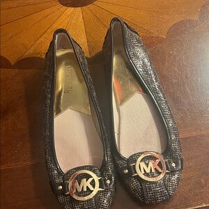 Michael Kors Textured Black and Silver Flats